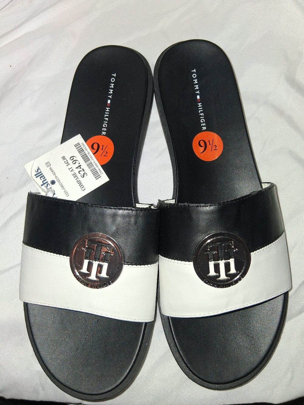 Tommy Hilfiger Black & White Logo Slide Sandals